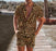 Summer Wear Men Sets Leopard Printed Lapel Short Sleeve